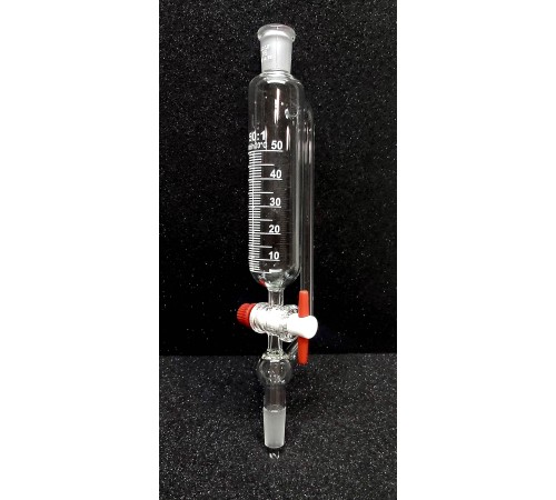 Купить Воронка капельная цилиндрическая Lenz 50 мл, NS14/23, с градуировкой, PTFE кран, с противодавлением, стекло