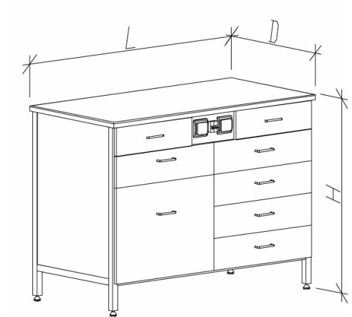 Стол-тумба с ящиками и розетками 1200 СТЛдб-М с/я.р. (7+1)