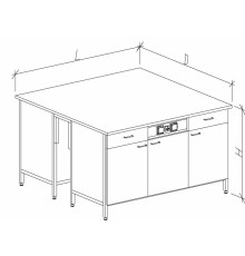 Стол-тумба островной на основе столов-тумб металлических с дверками, ящиками и розетками 1200 СТОл-М с/я.р.