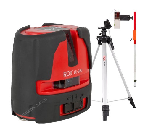 Купить Комплект: лазерный уровень RGK UL-360 с калибровкой + штатив RGK F170 приемник RGK LD-5 рейка RGK LR-2