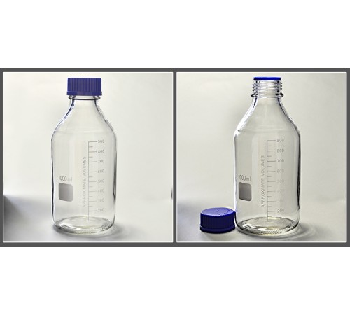 Купить Банка лабораторная стеклянная 1 л, с делениями, с навинчив. крышкой, светлое стекло, уп. 20,30 шт.