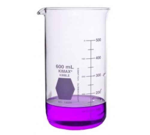 Купить Стакан Берцелиуса Kimble 600 мл, высокий, с градуировкой, с носиком, стекло (Артикул 14030-600)