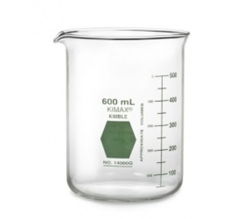 Купить Стакан Гриффина Kimble Colorware 600 мл, низкий, с зеленой градуировкой, с носиком, стекло (Артикул 14000G-600)
