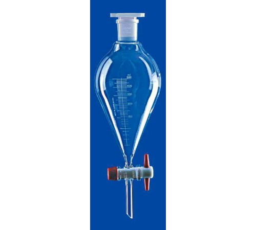 Купить Воронка делительная коническая Lenz 2000 мл, с градуировкой, PTFE кран, стекло