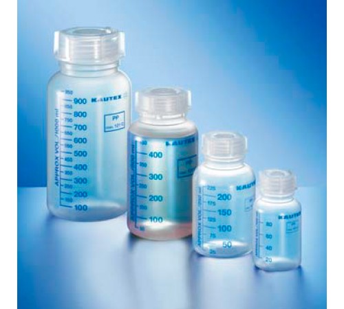 Купить Бутыль Kautex широкогорлая 500 мл, PP, круглая, градуированная, естественный цвет, с винтовой крышкой