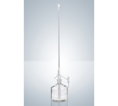 Автоматическая бюретка Пеллета Hirschmann 50 : 0,1 мл, класс B, светлое стекло, синяя градуировка, стеклянный кран