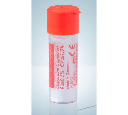 Купить Одноразовые капиллярные пипетки Hirschmann minicaps, 1,0 мкл, натрий-гепаринизированные, end-to-end, стекло DURAN