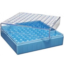 Штатив для хранения криопробирок 1-1,5 мл, 100 мест, поликарбонат, с крышкой, синий, CryoBox, Nalgene, 10 шт./уп., Thermo FS