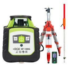 Комплект: ротационный нивелир RGK SP-100G с калибровкой + элевационный штатив RGK SH-170 + рейка RGK LR-2 + дальномер RGK DL100G