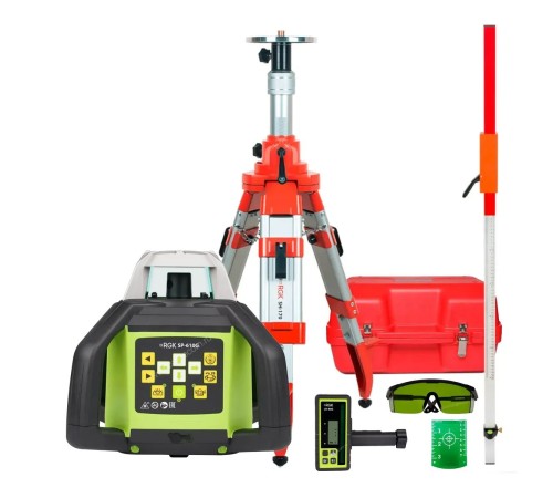 Комплект: ротационный нивелир RGK SP-610G с калибровкой + штатив RGK SH-170 рейка RGK LR-2