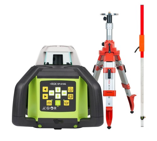 Комплект: ротационный нивелир RGK SP-610G с калибровкой + штатив RGK SH-170 рейка RGK LR-2
