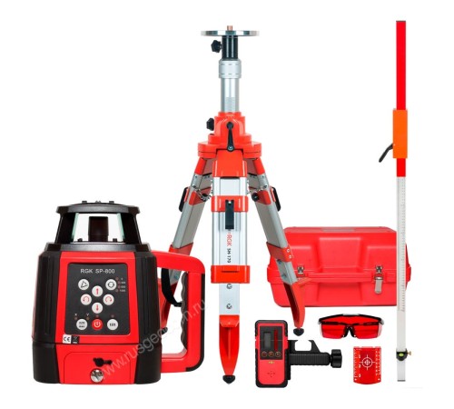 Комплект: ротационный нивелир RGK SP-800 с калибровкой + штатив RGK SH-170 рейка RGK LR-2